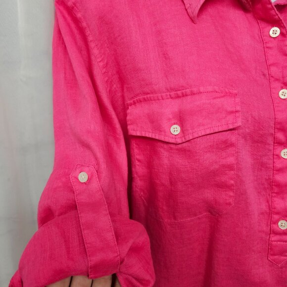 Lauren Ralph Lauren Pink Popover Linen Blouse Preppy Minimalist Beach Summer 2X - Picture 4 of 10